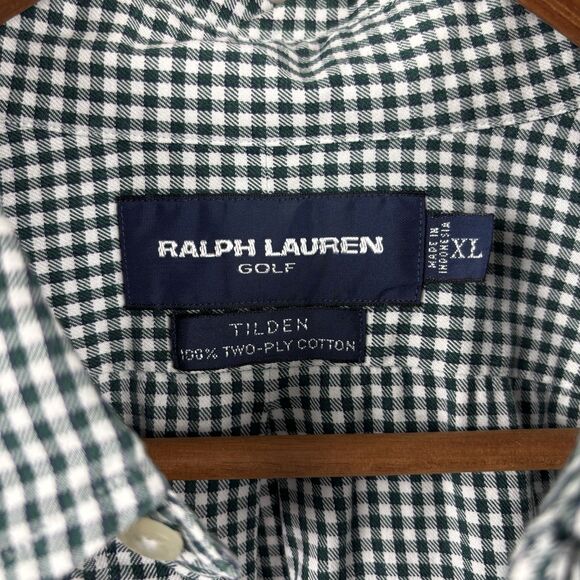 Ralph Lauren Golf Button Shirt Green Gingham Plaid Blue Pony Crest XL Tilden LS - Picture 5 of 9